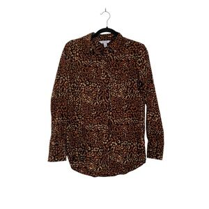 Nine West Brown and Black Cheetah Animal Print Button Up Shirt‎ print XS